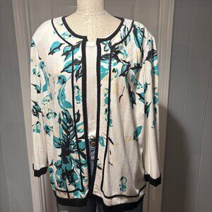 Ming Wang Knit Open Cardigan Sweater Jacket Top Black White Size 1X